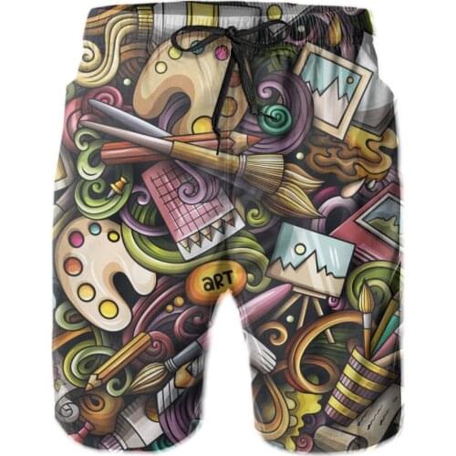 Mens Swimwear Swim Shorts Trunks Cartoon Cute Hand Drawn Artist Board Shorts Swimming Swimsuits Running Sports Surffing shorts