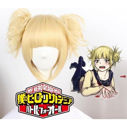My Boku No Hero Academy Akademia Himiko Toga Tail of the Horse Resistant to the Heat Short Blonde Light Cosplay Wig + Cap