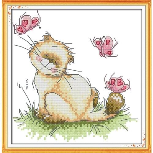 Cat and butterfly cross stitch kit cartoon cute 14ct 11ct count print canvas stitches embroidery DIY handmade needlework plus