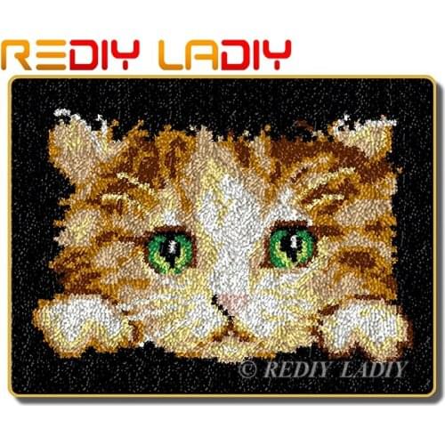 Latch Hook Rug Kits Crocheting Carpet Rug Lovely Kittens Acrylic Yarn Pre-Printed Canvas Cushion Mat DIY Crochet Tapestry Crafts