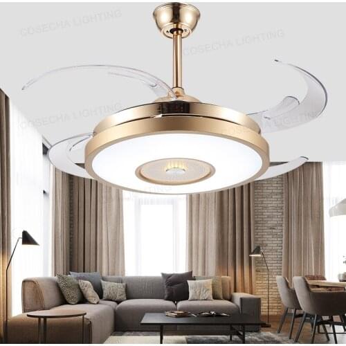 Invisible fan light bedroom dining room living room golden ceiling fan light with bluetooth audio fan chandelier