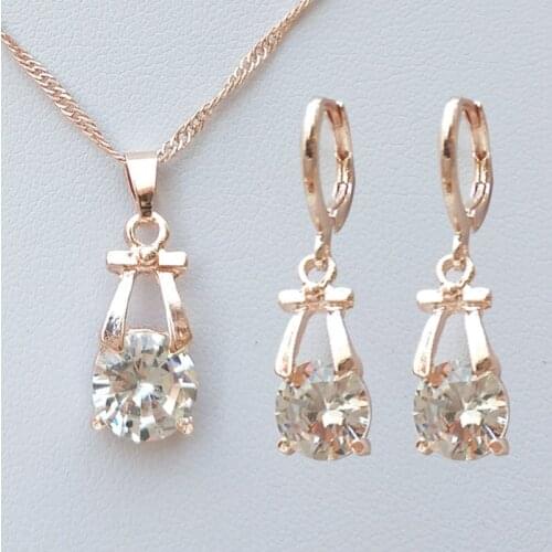 New Bridal Accessories Crystal Earrings Jewelry Set Jewelry Golds Plated Bow pendants manufacturers wholesale 6pcs