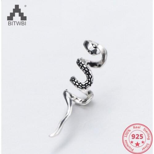 New Style 925 Sterling Silver Simple Vintage Retro Personality Punk Snake Chip Earring