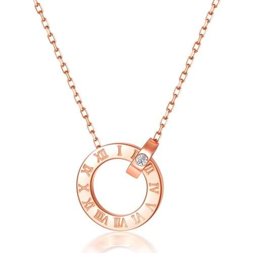 Trend Roman Numerals & Zircon Circle Rose Gold/Gold/Silver Color Titanium Steel Necklace Women Jewelry Mothers Day Gift(GN245)