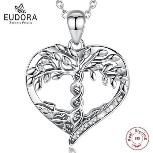 Eudora Real 925 Sterling Silver Tree of Life Necklace The DNA of Life Clean CZ Pendant FIna Fashion Jewelry Gift for Women Mom