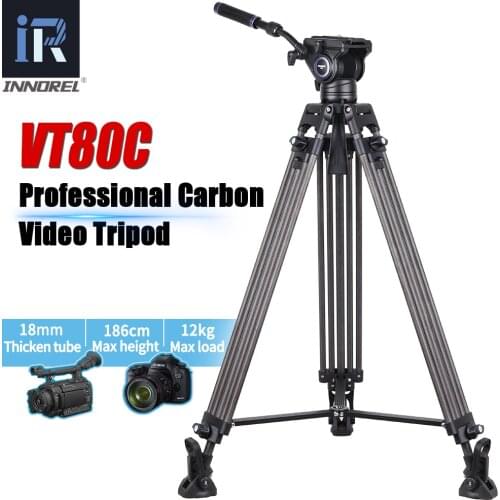 VT80C Professional Carbon Fiber Video Tripod Hydraulic Fluid Video Head Tripod For Dslr Camera Camcorder Slider 1.86m 12kg Load