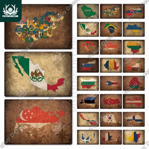Putuo Decor Map Vintage Tin Sign Metal Signs Decorative Plaque Bar Pub Club Man Cave Living Room Home Door Decoration Wall Decor