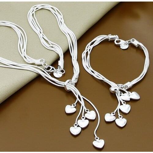 Luxury Brand New 925 Sterling Silver Five Love Heart Shape Jewelry Sets Sterling Silver Jewelry Accessories