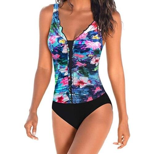 Sexy Swimsuit 2021 Swimwear Women One Piece V Neck Beachwear Vintage Print Monokini Tankini Plus Size Tummy Control Bathing Suit