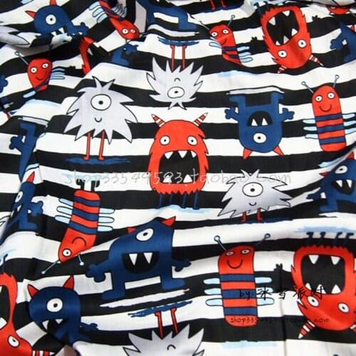 Wide 140cm Cartoon Monster Fabric100% Cotton Fabric Satin Monster Printed Cloth Quilting Home Patchwork DIY Sewing Baby Clothing