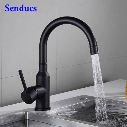 Senducs Black Kitchen Faucet Quality Brass Kitchen Sink Mixer Tap Hot Cold Home Water Tap Black Bronze Bathroom Basin Faucets