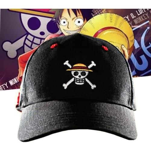 One Piece Pirate Skull Logo Embroidered Topee Snapback Hat Black Baseball Cap