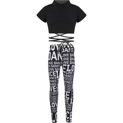Kids Girls Active Dancing Gymnastics Sport suits Sports Yoga Short Sleeve Crop Top with Leggins Pants Set Workout Fitness Outfit