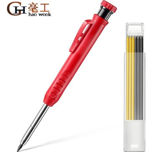 Solid Carpenter Pencil Set Hole Mechanical Pencil Refill Construction Marker Marking Tool for Carpenter Scriber Woodworking Arch
