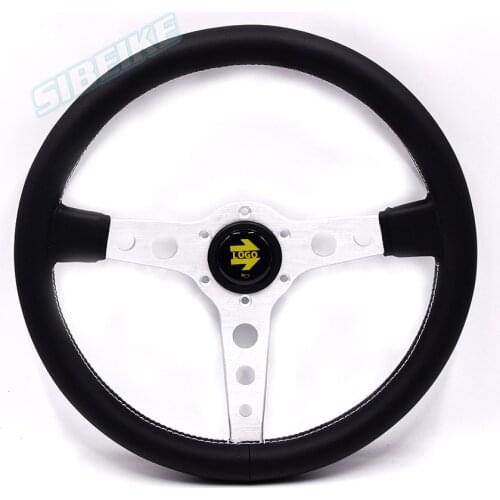 Universal 14 Inch Leather Racing Car Steering Wheel Flat Deep Drift Sports Steering Wheel with Horn Button