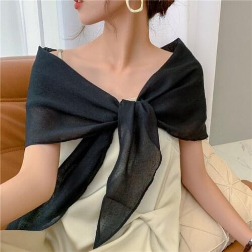 Korean Cotton Linen Triangle Women Sunscreen Shawl Knotted Shoulders False Collar Protect Cervical Spine Neck Guard Scarf Q31
