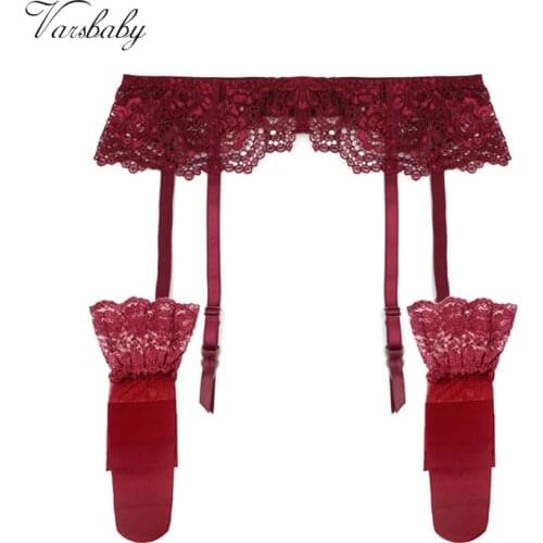 Varsbaby sexy black /wine red/white underwear floral lace S M L XL garter belt + stockings 2 pcs for ladies