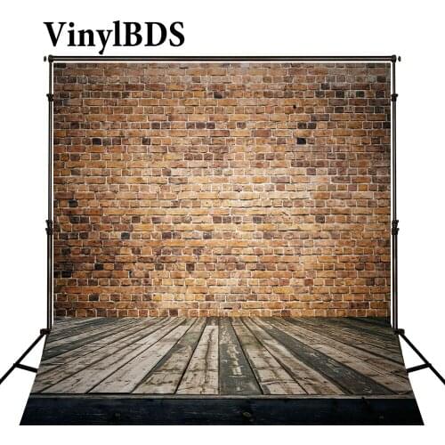 VinylBDS Vintage Brown Brick Wall Kids Backdrops Old Wooden Floor Photography Backdrop Indoor Wedding Backdrop for Photo Studio