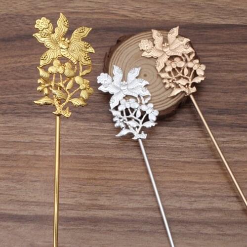 5pcs/lot Filigree Embellishment 3 Color Alloy Hairpin Chinese Hair Sticks Bridal Hair Fork Hair Accessories For Women
