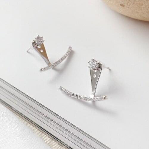 925 sterling silver Semi-arc stud earring women oorbellen, boucles d'oreille micro crystal earrings pendientes muje jewelry