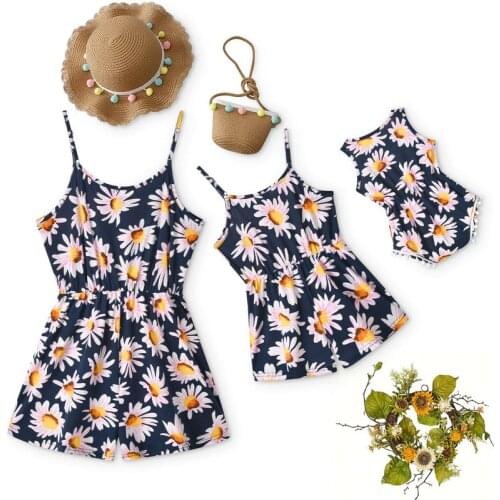 Summer Sleeveless Women Dress Family Look Matching Outfits Mommy And Me Overalls Floral Mother And Daughter Jumpsuits Clothes
