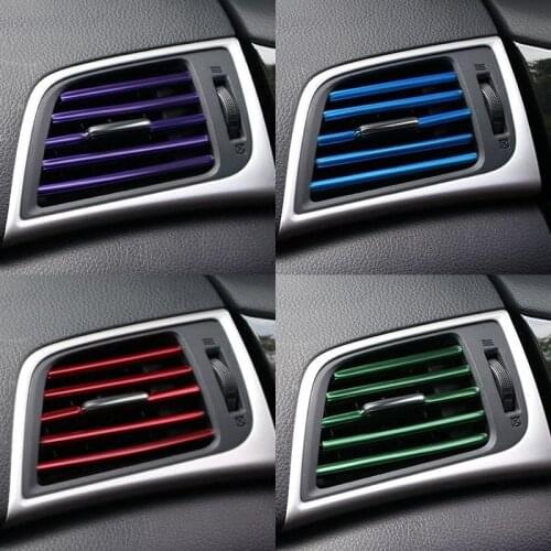 10 Pcs 20cm Car Styling Mouldings Air Outlet Trim Strip Auto Air Vent Grilles Rim Trim Cars Decoration Strips Chrome Accessories
