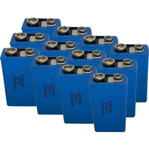 12PCS ER9V 6F22 6LR61 thermometer PP3 1200mah 10.8V Lithium-thionyl chloride Li-SOCl2 battery ER 9V Batteries for smoke alarm