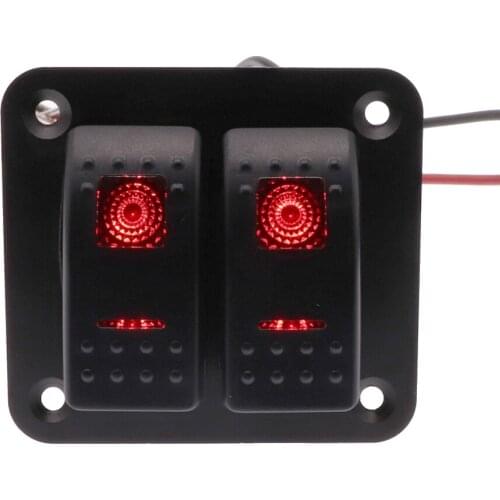 2 Gang Rocker Switch Panel with Blue / Red LED Light Switch Panel for Boat Car RV