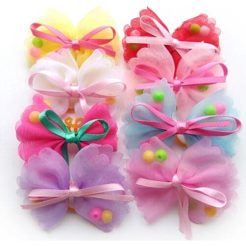 20pcs Pet Puppy Dog Hair Bows Polyester with Pearls Pet Dog Grooming Bows Dog Hair Accessories for Small Dogs Puppy Pet Products