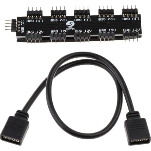 4 Pin 10 RGB Hub Controller 12V Motherboard RGB Fan Hub Splitter 1-10 Controller Fan for PC Desktop Computer Motherboard Case