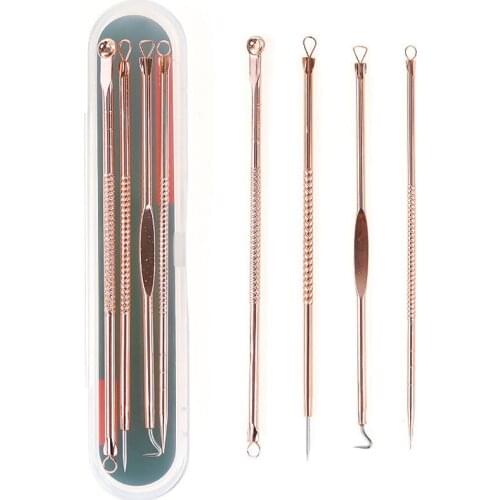 4pcs Stainless Steel Acne Removal Needles Pimple Blackhead Remover Tools Spoon Face Skin Care Tools Needles Facial Pore Cleaner