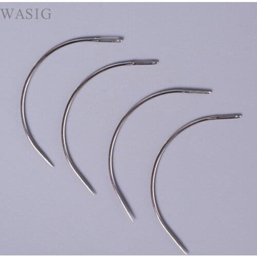 50 Pieces 6 CM C Shape Curved Needles Threader Sewing/Weaving Needles for Human Hair Extension Weft Weaving