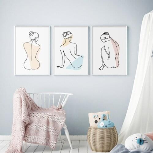 Abstract Lady Line Drawing Picture Nordic Canvas Painting Wall Art Figure Body Poster and Print For Living Room Home Decoration