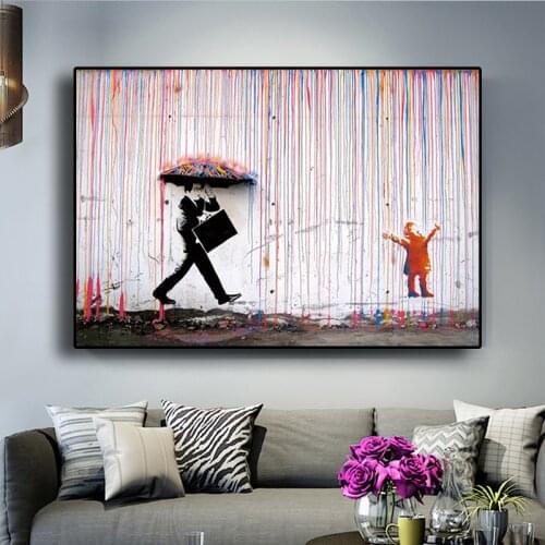 Abstract Graffiti Street Art Colorful Rain Oil Painting on Canvas Pop Poster and Prints Cuadros Wall Art Picture for Living Room