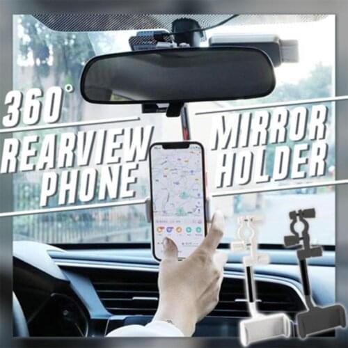 Black Square Shape Universal Car Phone Mount Holder 360° Rearview Vent Phone Portable Mirror Air Stand Holder H5D9