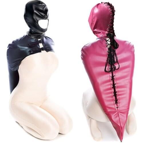 BDSM Bondage Arm Binder,Behind Back Straight Jacket,Leather Armbinder Restraint Slave Lockable Glove With SM Sex Game Party Mask