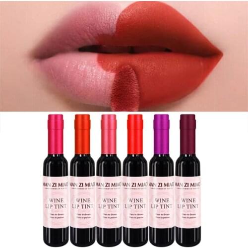 6 Colors Red Wine Bottle Lip Gloss Matte Waterproof Liquid Moisturizing Brighten Easy to Carry Non-sticky Beauty Lips Makeup 7g