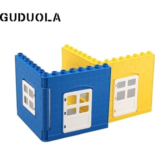 GUDUOLA Big Bricks Enclosing Wall Amusement Park Accessory House Home Wall Window in Bricks Playmobil Toys Duplo Building Block
