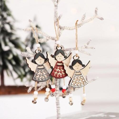Xmas Tree Decor Wooden Angel Doll Hanging Ornaments Christmas Decoration Wind Chime Pendant LX8621