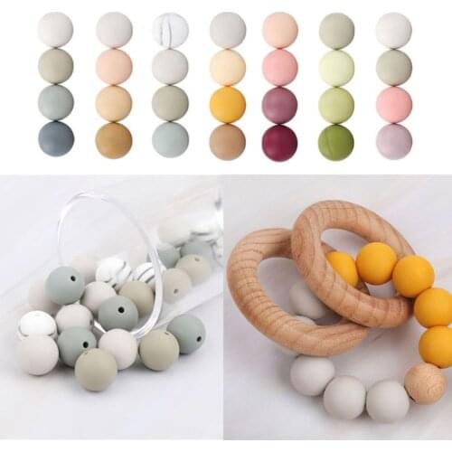 Infant Teether Silicone Beads Round Food Grade Nursing Chew Silicone Beads For Baby Necklaces Pacifier Holder Clip Chain DIY
