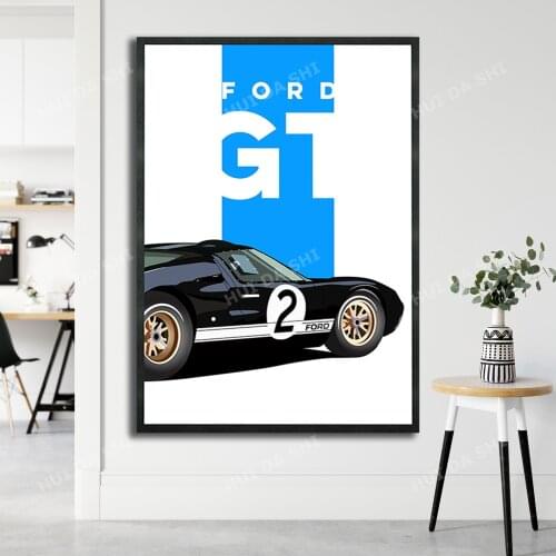 Ford GT Le Mans 66 Text Illustration Canvas Print - A4 / A3 Portrait Limited Print