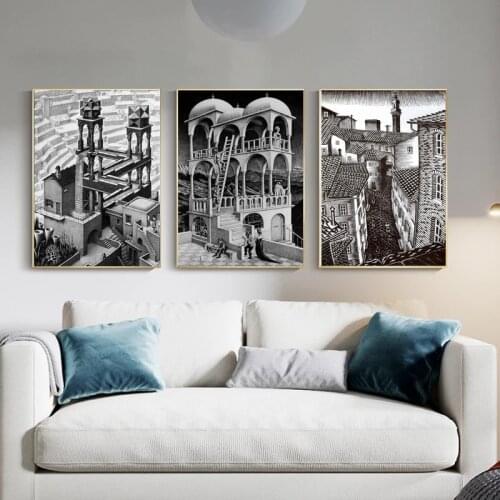 Escher Surreal Geometric Artwork Canvas Painting Prints Wall Art Murals Pictures Posters and Prints for Living Room Home Decor