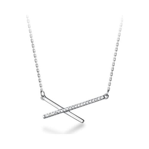 Geometric Silver Pendant Necklace 925 Sterling Silver Necklace with Cubic Zirconia