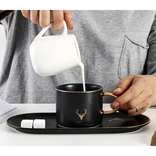 Gold Rim Ceramics Mug With Gift Box Christmas Cup Cute Saucers Spoon Sets Coffee Cups Tea Soy Milk Breakfast Mugs Dessert Plate