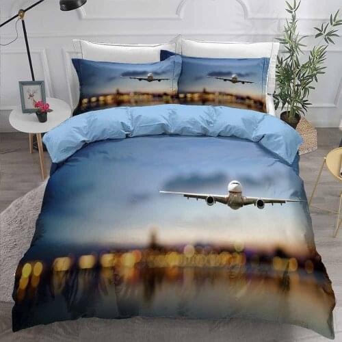 3D Print Airplane Bedding Set Modern Decor Boy Bedlinen Set Pillowcase Single Double Full Queen King Duvet Cover Home Textiles