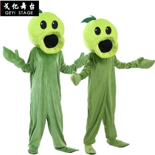 Plant Vs Zombies Pea Shooter Mascot Costume Kids Size Pea Shooter Cosplay Costume with Headgear Carnival Halloween Costumes