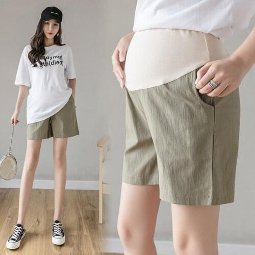 Summer Thin Cotton Linen Maternity Shorts High Waist Belly Straight Loose Shorts For Pregnant Women Pregnancy Casual Wear