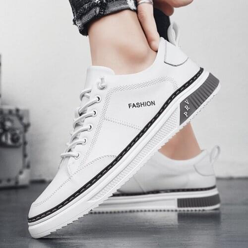 2021 New Sneakers Mens Casual Shoes Men Trend Lace-Up Luxury Genuine Leather Sports Whit Fitnessw White Shoes Men Sneakers