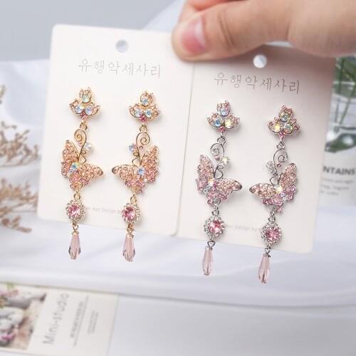 MWSONYA 2020 Fashion Korean Rhinestone Butterfly Long Crystal Drop Earrings For Women Students Holiday Party Pendientes Jewelry