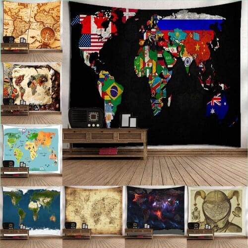 1Pc 9Styles Retro The World Map Wall Tapestry Beach Travel Towel Blanket Yoga Mat Home Carpet 95x73cm Boho Wall
